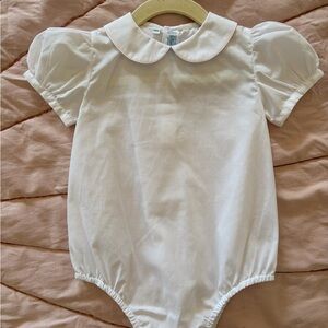 Feltman Brothers Classic White Baby Bubble with Pink trim collar- like new - 12m
